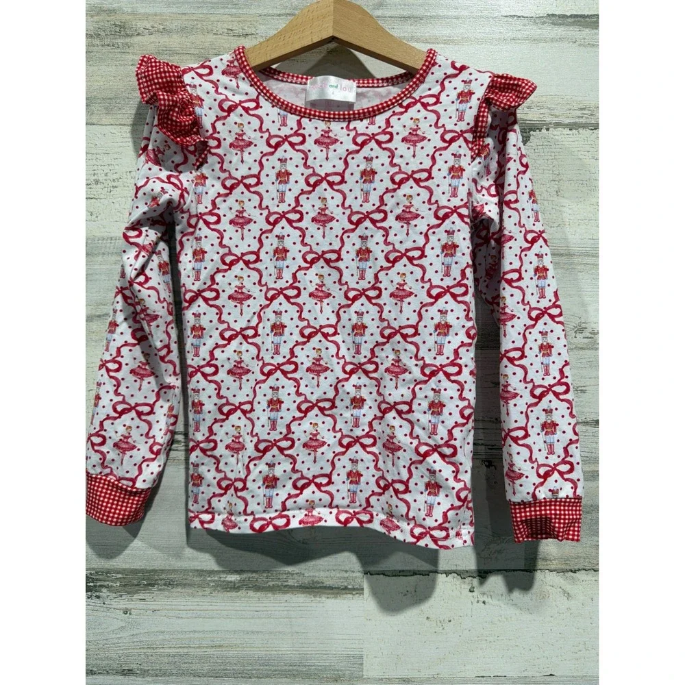 Cecil and Lou Shirt Girls 6 Red Nutcracker Ballerina Ruffle Holiday EUC